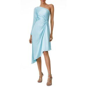 ALICE + OLIVIA Dora One Shoulder Asymmetrical Dress XL Satin Midi Powder Blue